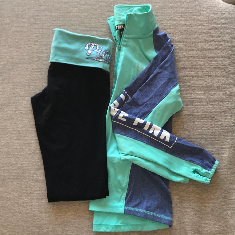 PINK athletic leggings and 1/2 zip set
